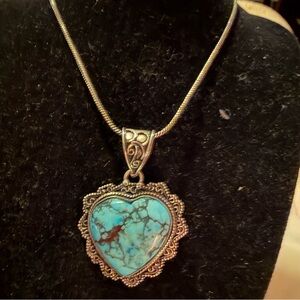 .925 Sterling Silver Turquoise Heart Pendant Necklace